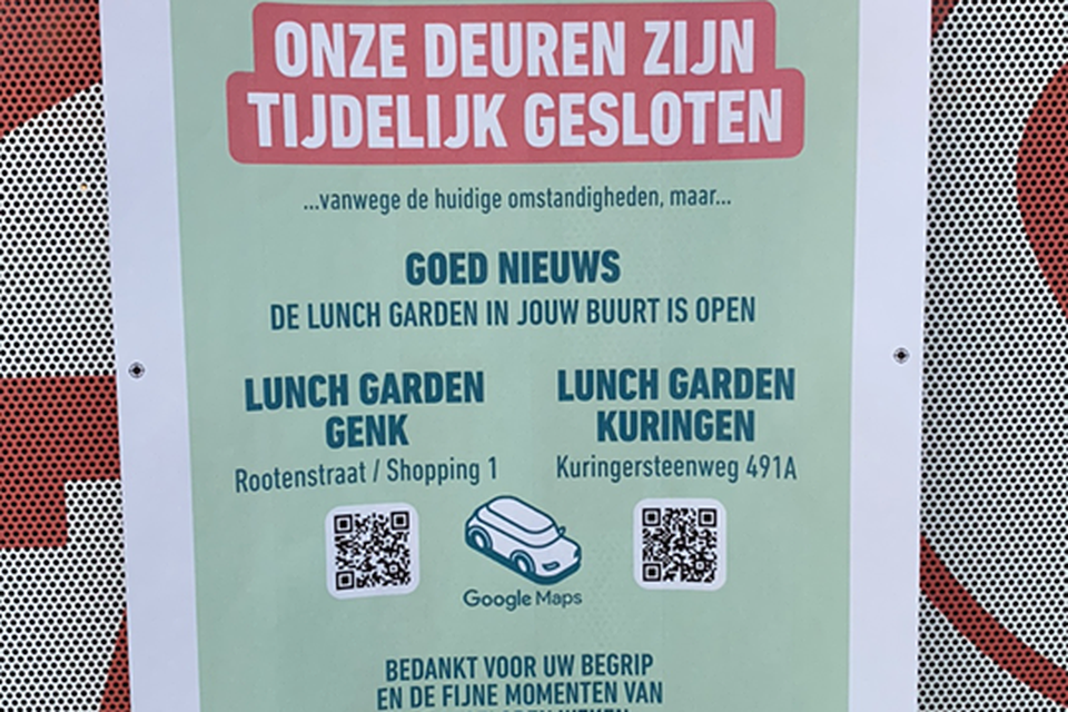 Lunch Garden Hasselt tijdelijk gesloten wegens coronacrisis